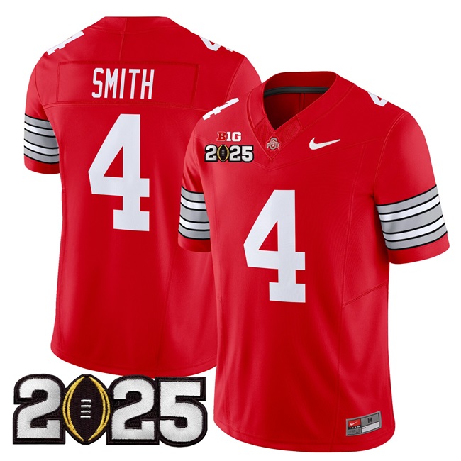 Men's Ohio State Buckeyes #4 Jeremiah Smith Red 2025 CFP Final Patch F.U.S.E. Vapor Limited Stitched Football Jersey Men's Ohio State Buckeyes #4 Jeremiah Smith Red 2025 CFP Final Patch F.U.S.E. Vapor Limited Stitched Football Jersey